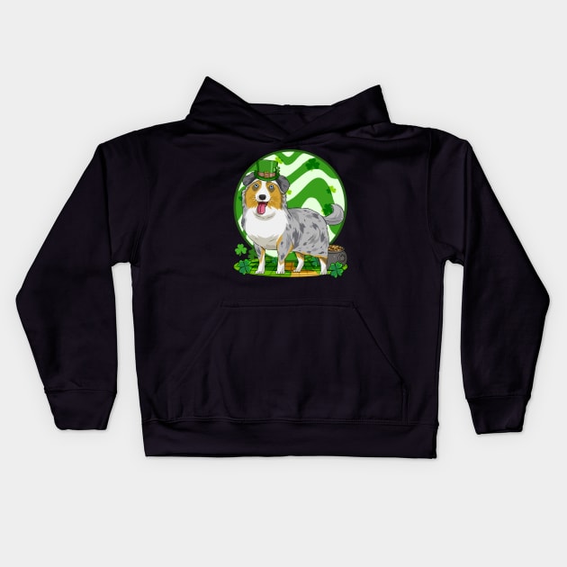 Australian Shepherd Dog St Patricks Day Leprechaun Kids Hoodie by Noseking